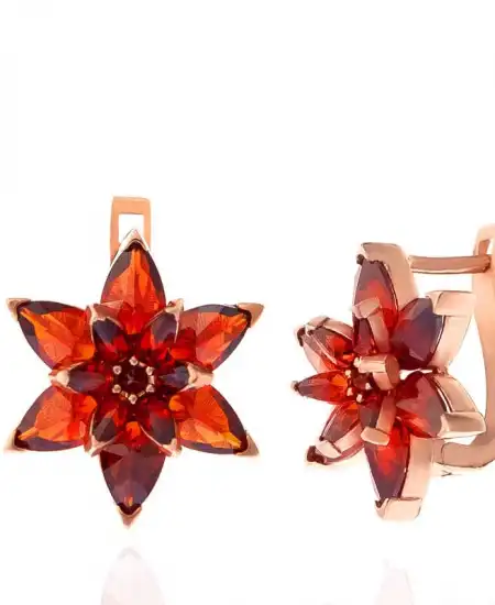 Gümüş Rose Kırmızı Lotus Çiçeği Kadın Küpe