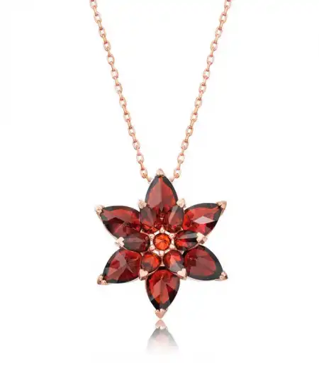 Gümüş Rose Kırmızı Lotus Çiçeği Kolye