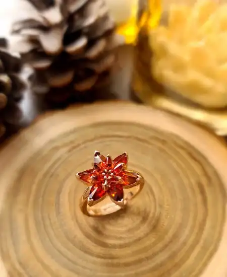 Gümüş Rose Kırmızı Lotus Çiçeği Yüzük