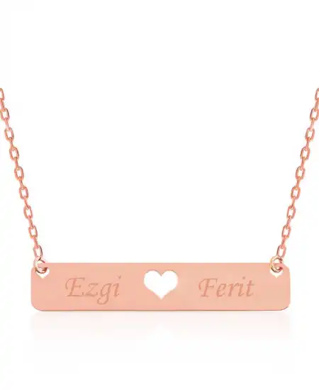 Gümüş Rose Kişiye Özel İsimli Çubuk Kalp Kolye