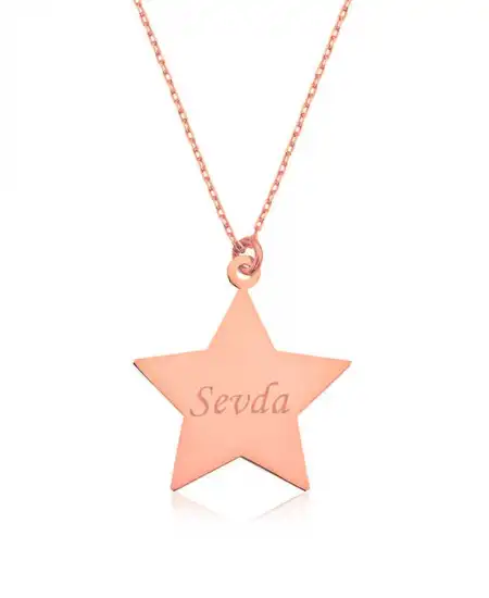 Gümüş Rose Kişiye Özel İsimli Yıldız Kolye