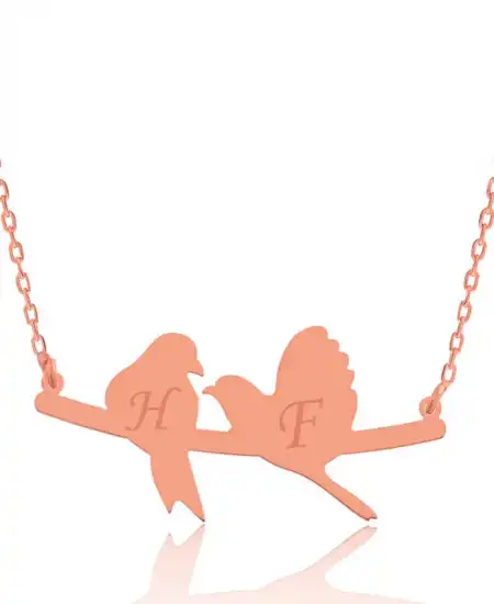 Gümüş Rose Kişiye Özel Sevgi Kuşları İsimli Kolye