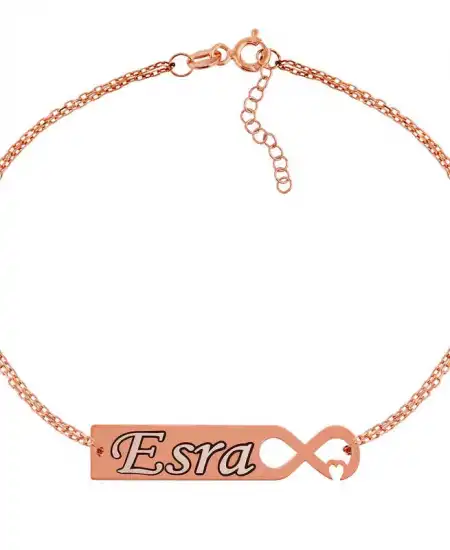 Gümüş Rose Kişiye Özel Sonsuzluk Kalp İsimli Bayan Bileklik