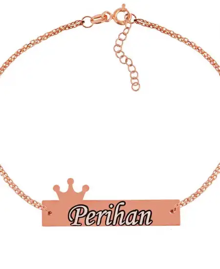 Gümüş Rose Kişiye Özel Taç İsimli Bayan Bileklik