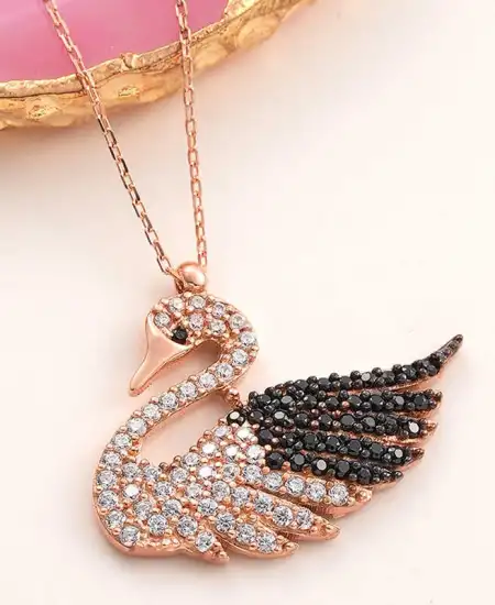 Gümüş Rose Kuğu Kadın Kolye