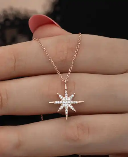 Gümüş Rose Kutup Yıldızı Kadın Kolye