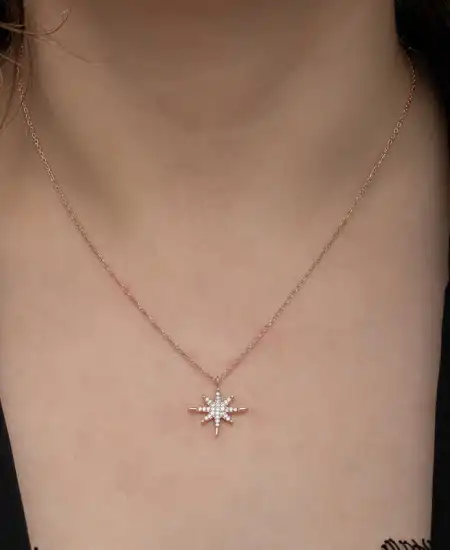 Gümüş Rose Kutup Yıldızı Kadın Kolye