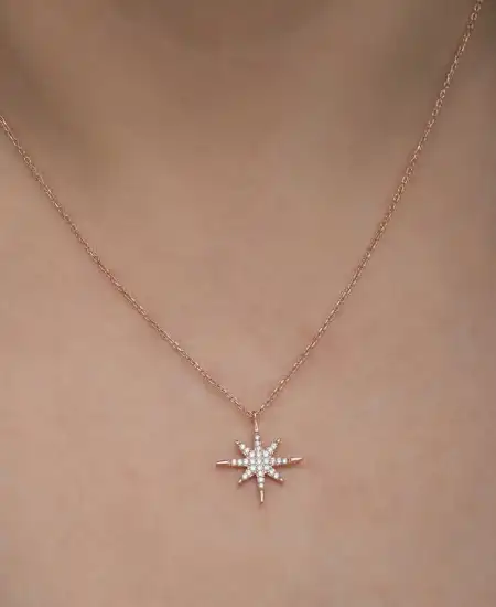 Gümüş Rose Kutup Yıldızı Kadın Kolye