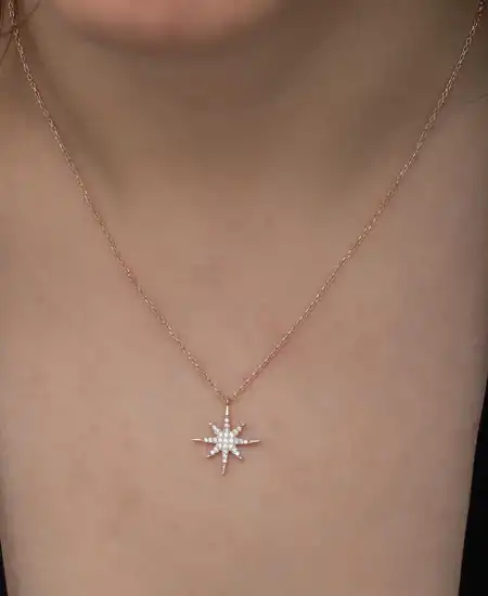 Gümüş Rose Kutup Yıldızı Kadın Kolye