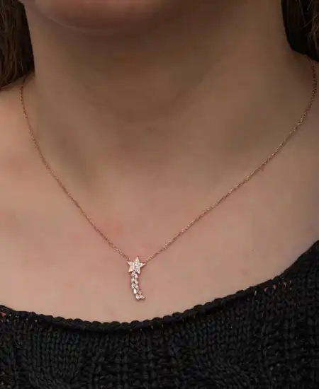 Gümüş Rose Kuyruklu Yıldız Kadın Kolye