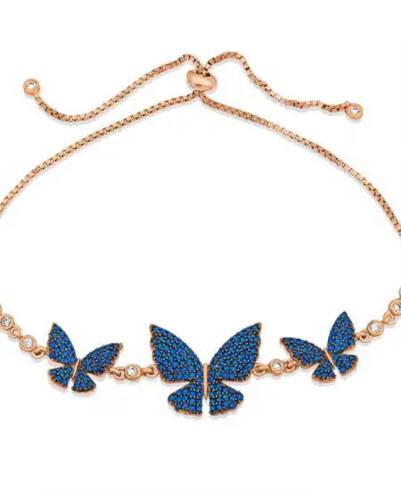 Gümüş Rose Lacivert Kelebek Asansör Bileklik