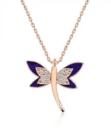 Gümüş Rose Lacivert Yusufçuk Bayan Kolye