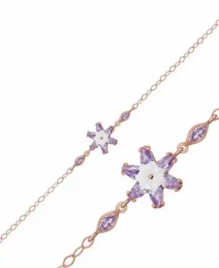 Gümüş Rose Lila Lotus Çiçeği Bileklik