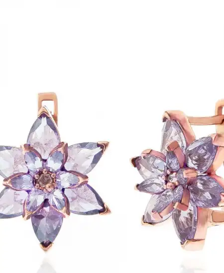 Gümüş Rose Lila Lotus Çiçeği Kadın Küpe