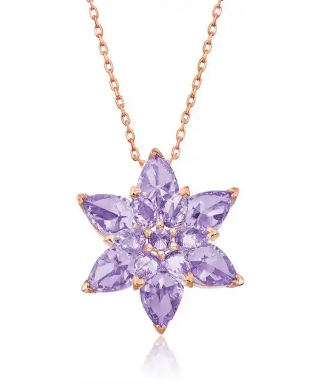 Gümüş Rose Lila Lotus Çiçeği Kolye