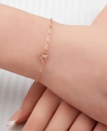 Gümüş Rose Lotus Çiçeği Kadın Bileklik