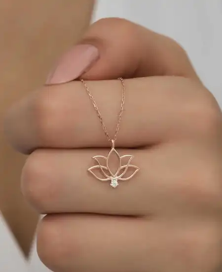 Gümüş Rose Lotus Çiçeği Kadın Kolye