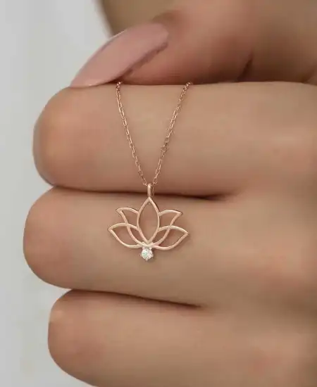 Gümüş Rose Lotus Çiçeği Kadın Kolye