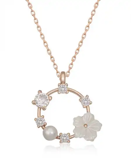 Gümüş Rose Manolya Çiçeği Kadın Kolye