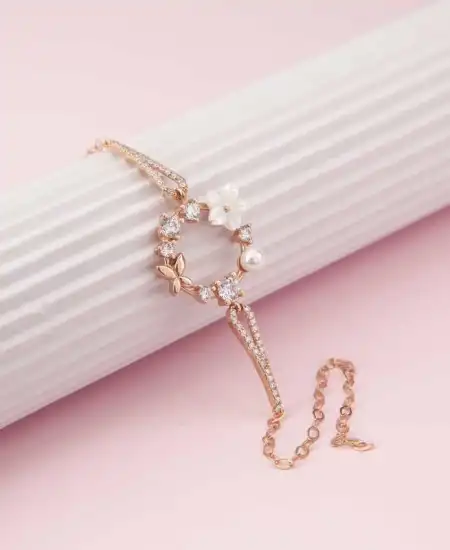 Gümüş Rose Manolya Çiçeği Kelebek Kadın Bileklik