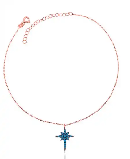 Gümüş Rose Mavi Kutup Yıldızı Halhal