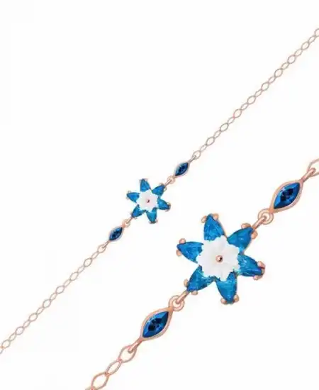 Gümüş Rose Mavi Lotus Çiçeği Bileklik
