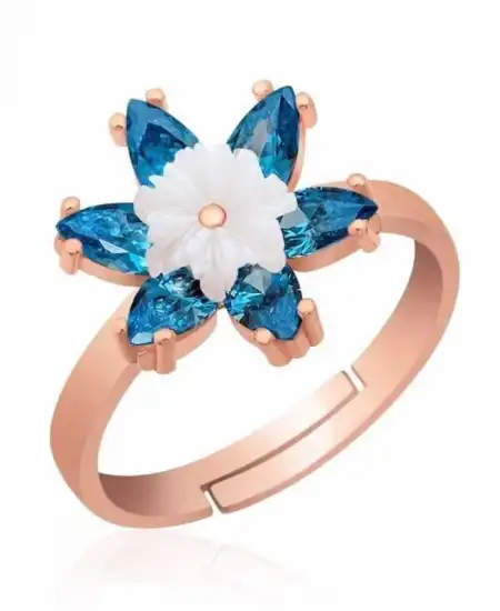 Gümüş Rose Mavi Lotus Çiçeği Yüzük