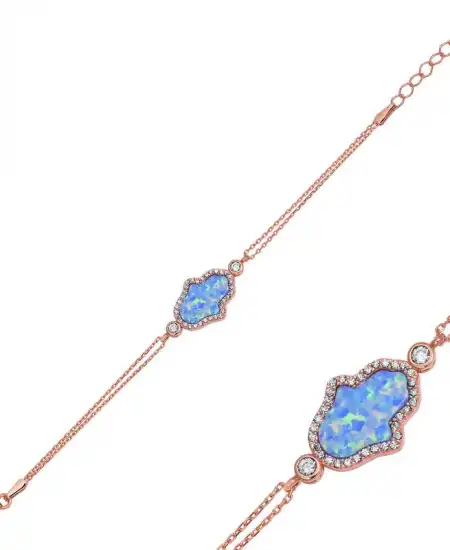 Gümüş Rose Mavi Opal Fatma Ana Eli Bayan Bileklik