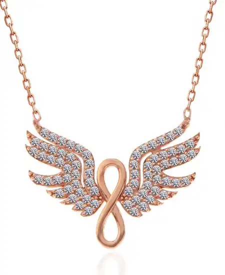 Gümüş Rose Melek Kanadı Sonsuzluk Kadın Kolye