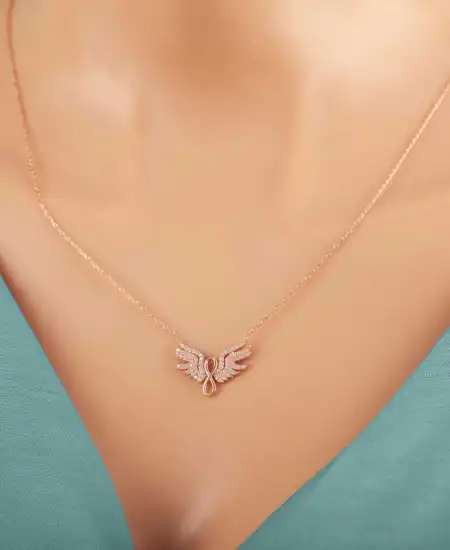 Gümüş Rose Melek Kanadı Sonsuzluk Kadın Kolye