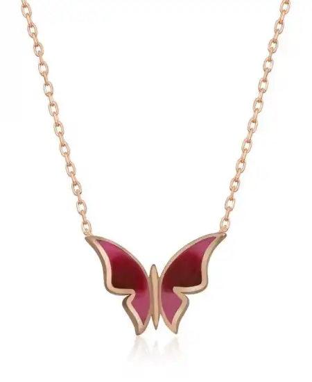 Gümüş Rose Minimal Kelebek Bayan Kolye