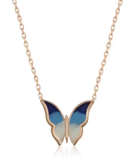 Gümüş Rose Minimal Kelebek Bayan Kolye