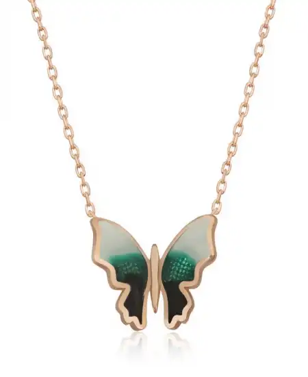 Gümüş Rose Minimal Kelebek Bayan Kolye