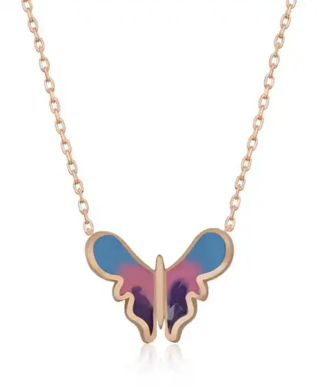 Gümüş Rose Minimal Kelebek Bayan Kolye