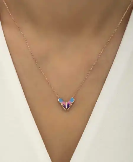 Gümüş Rose Minimal Kelebek Bayan Kolye