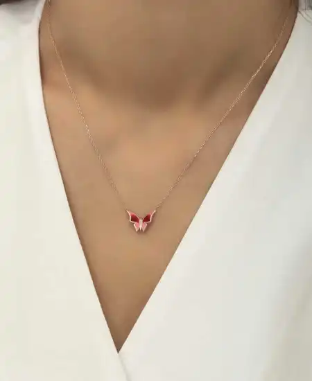 Gümüş Rose Minimal Kelebek Bayan Kolye