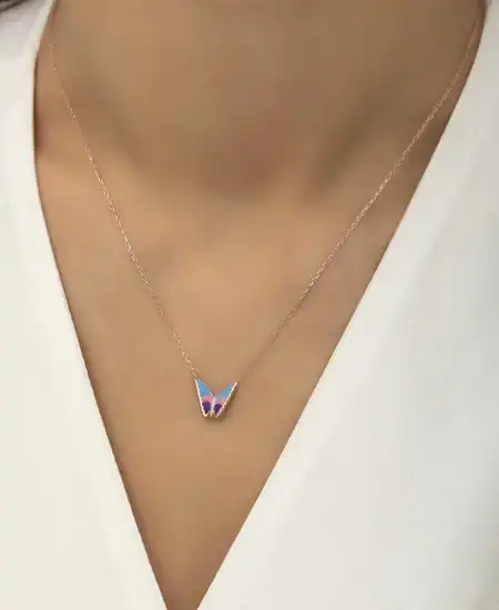 Gümüş Rose Minimal Kelebek Bayan Kolye