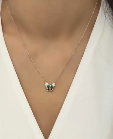 Gümüş Rose Minimal Kelebek Bayan Kolye