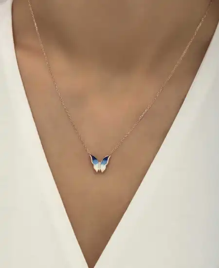 Gümüş Rose Minimal Kelebek Bayan Kolye
