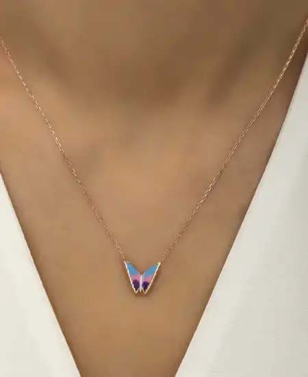 Gümüş Rose Minimal Kelebek Bayan Kolye