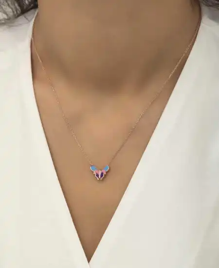 Gümüş Rose Minimal Kelebek Bayan Kolye