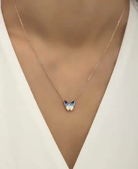 Gümüş Rose Minimal Kelebek Bayan Kolye