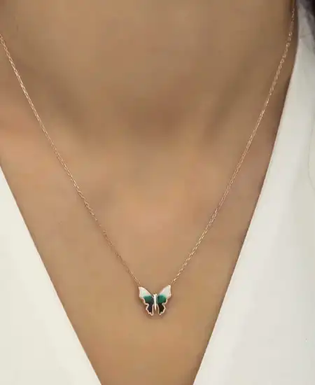 Gümüş Rose Minimal Kelebek Bayan Kolye
