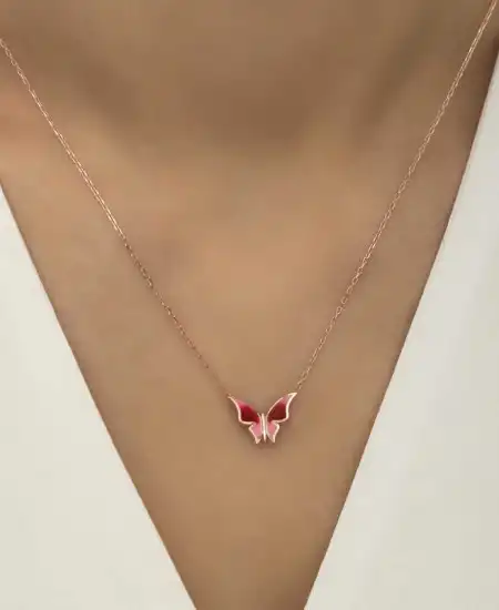 Gümüş Rose Minimal Kelebek Bayan Kolye