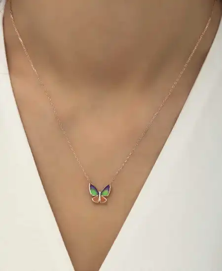 Gümüş Rose Minimal Kelebek Bayan Kolye