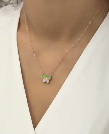 Gümüş Rose Minimal Kelebek Bayan Kolye