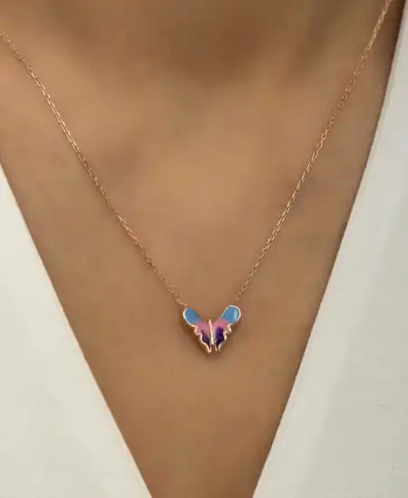 Gümüş Rose Minimal Kelebek Bayan Kolye