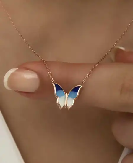 Gümüş Rose Minimal Kelebek Bayan Kolye