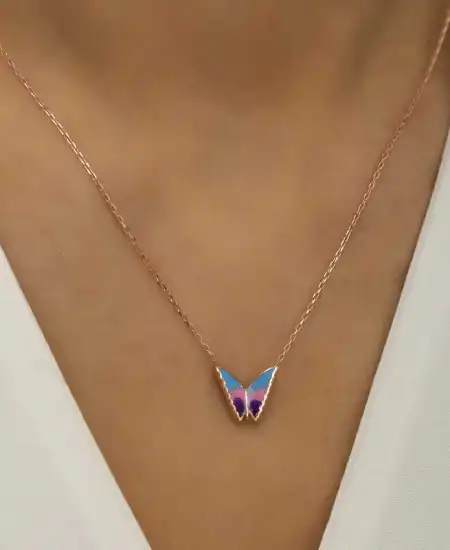 Gümüş Rose Minimal Kelebek Bayan Kolye