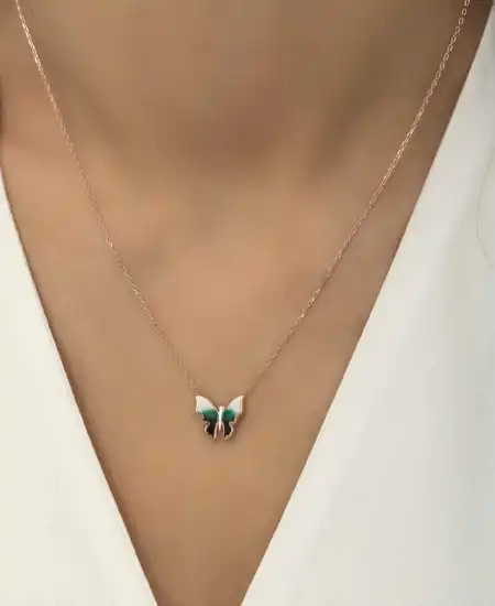 Gümüş Rose Minimal Kelebek Bayan Kolye